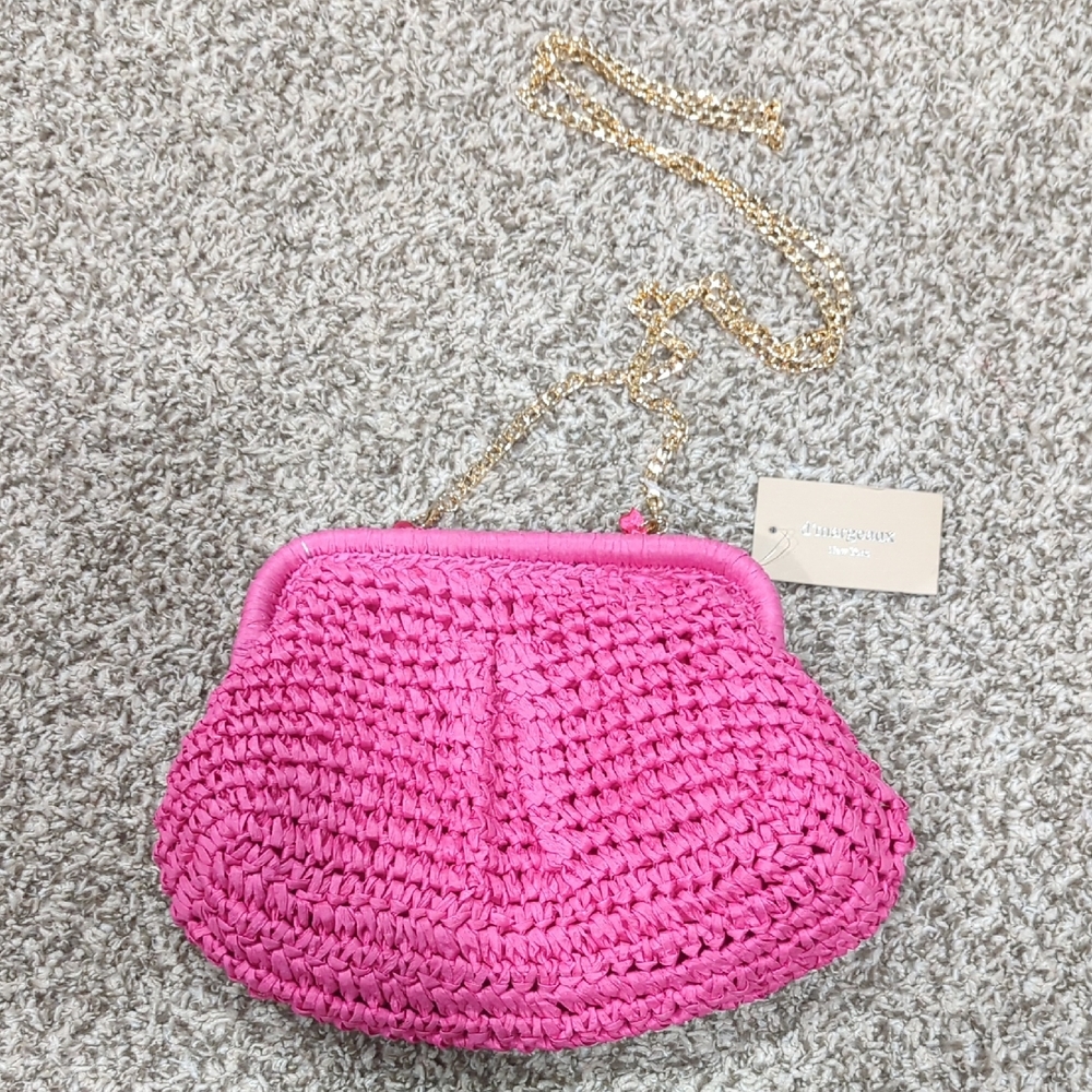 D'margeaux New York Fushia Woven Handbag Gold Chain Purse NWT